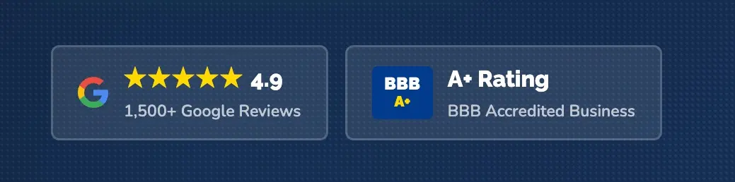 4.9 Stars 1,500+ Google Reviews | BBB A+ Accredited